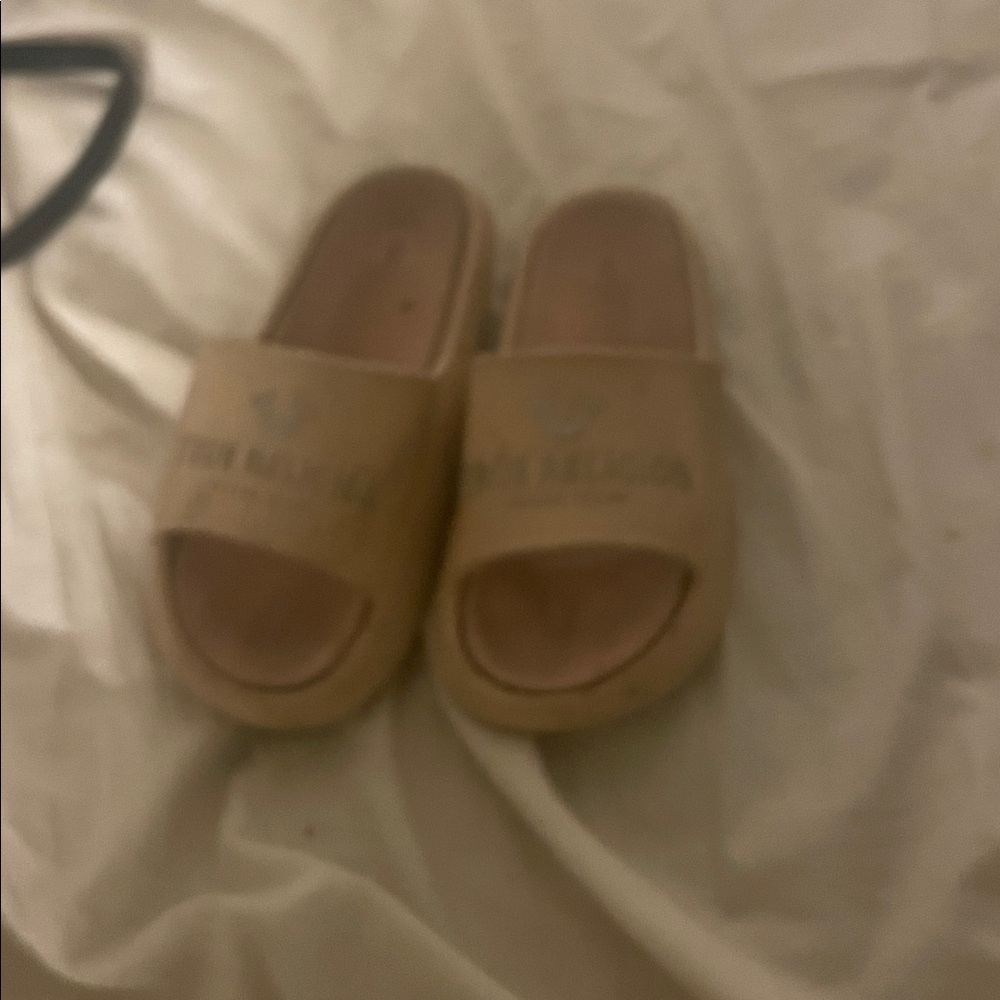 True Religion Tan Slide Sandals